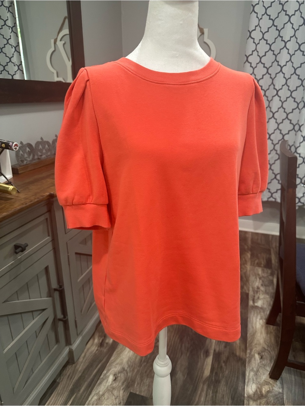 LOFT Puff Sleeve Crewneck Top - Coral